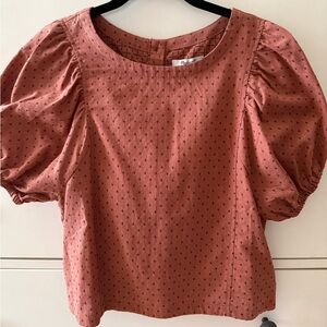 NWT- Madewell Jacquard Puff-Sleeve Top in Micro Cross Blouse - Terracotta